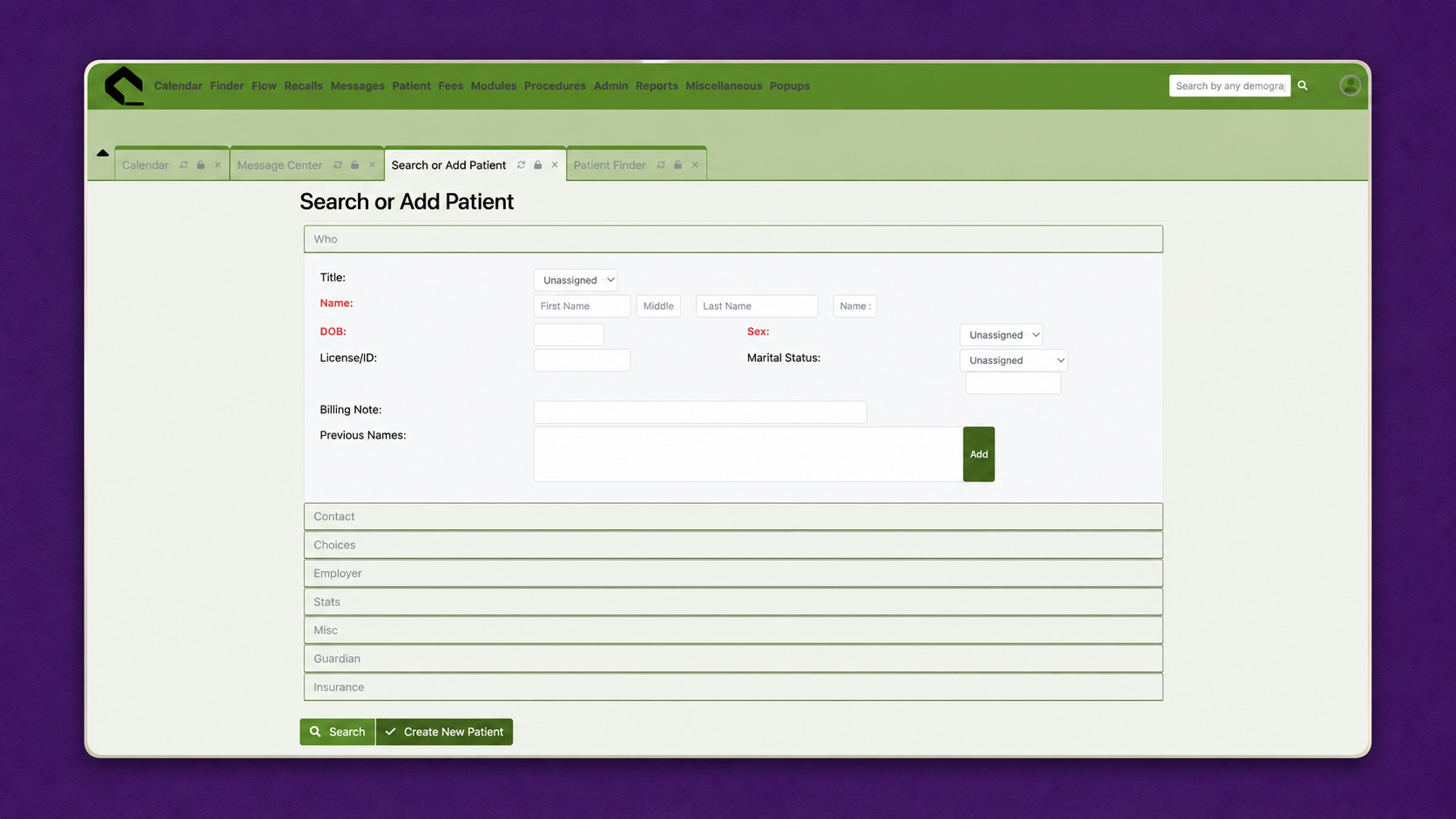 Healthcare Electronic Health Record System patient management interface